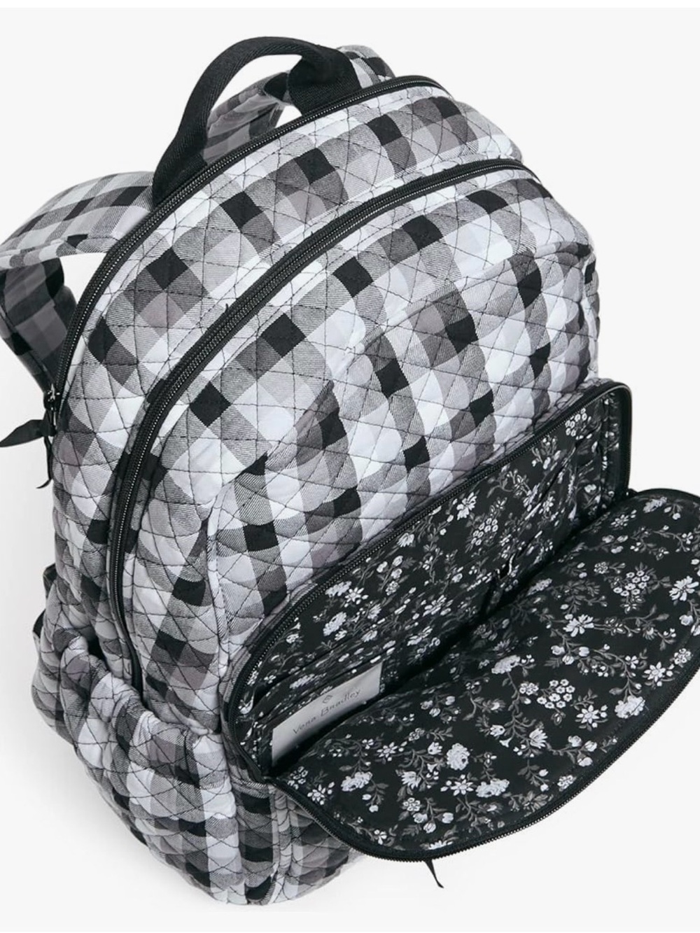 Vera Bradley Cotton Campus Backpack, Kingbird Plaid, One Size Black & White - Picture 13 of 15